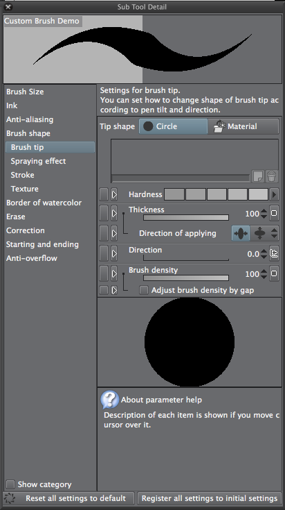 Clip Studio Paint: Einstellungen für Brush bzw. Sub Tool
