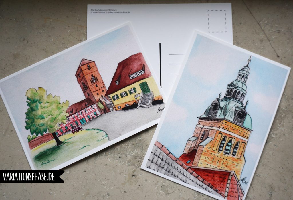 Zwei Aquarelle von Wittstock als Postkarten gedruckt