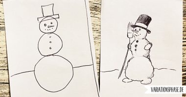 Links ein ganz einfacher Schneemann ohne Perspektive und Details. Rechts ein Schneemann mit Perspektive und Details.