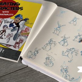 Eigene Figuren zeichnen und entwickeln Feature Bild: Skizzenbuch mit Fachbuch