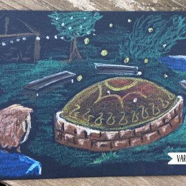 Zeichnung von zwei Jungen an einem magischen Stein