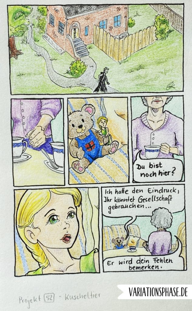 Comic-Seite - Enya hat sich bei einem Teddybär versteckt. 