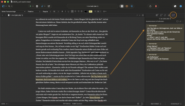Kommentare in Scrivener als Feedback und Notizfunktion