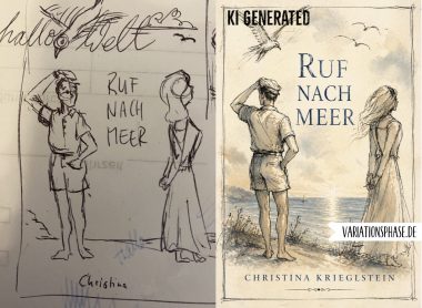 Grobe Skizze und KI Reproduktion als Motivtest für ein Cover